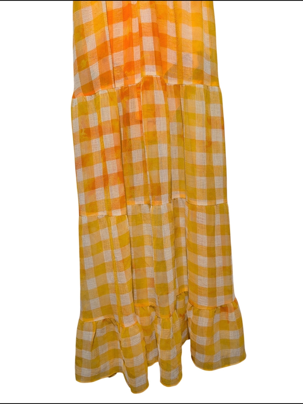 For Love & Lemons Mimosa Maxi Dress - Yellow Gingham Puff Sleeve S - Picture 7 of 10